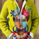 Oil Painting Freda Portrait Art Printed Buttoned Cardigan Sweater