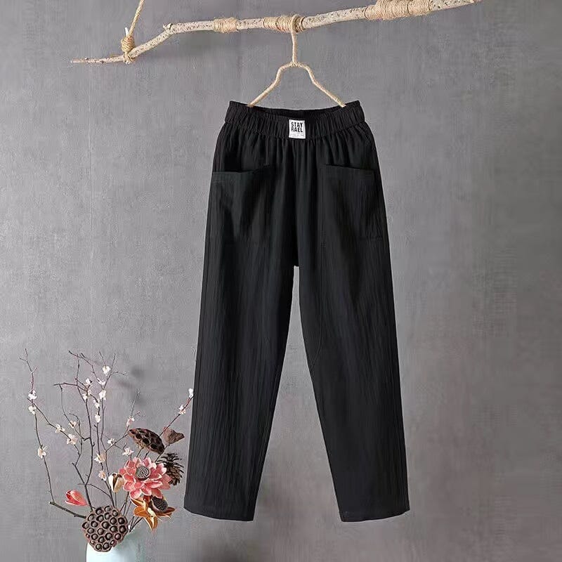 Classic Cotton Linen Pants with Elastic Waist