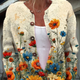 Vintage Flower Art Print Buttoned Cardigan Sweater