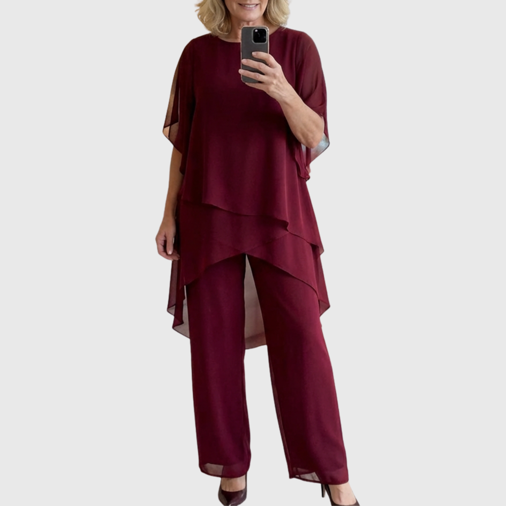 Linda | Suit with draped palazzo pants