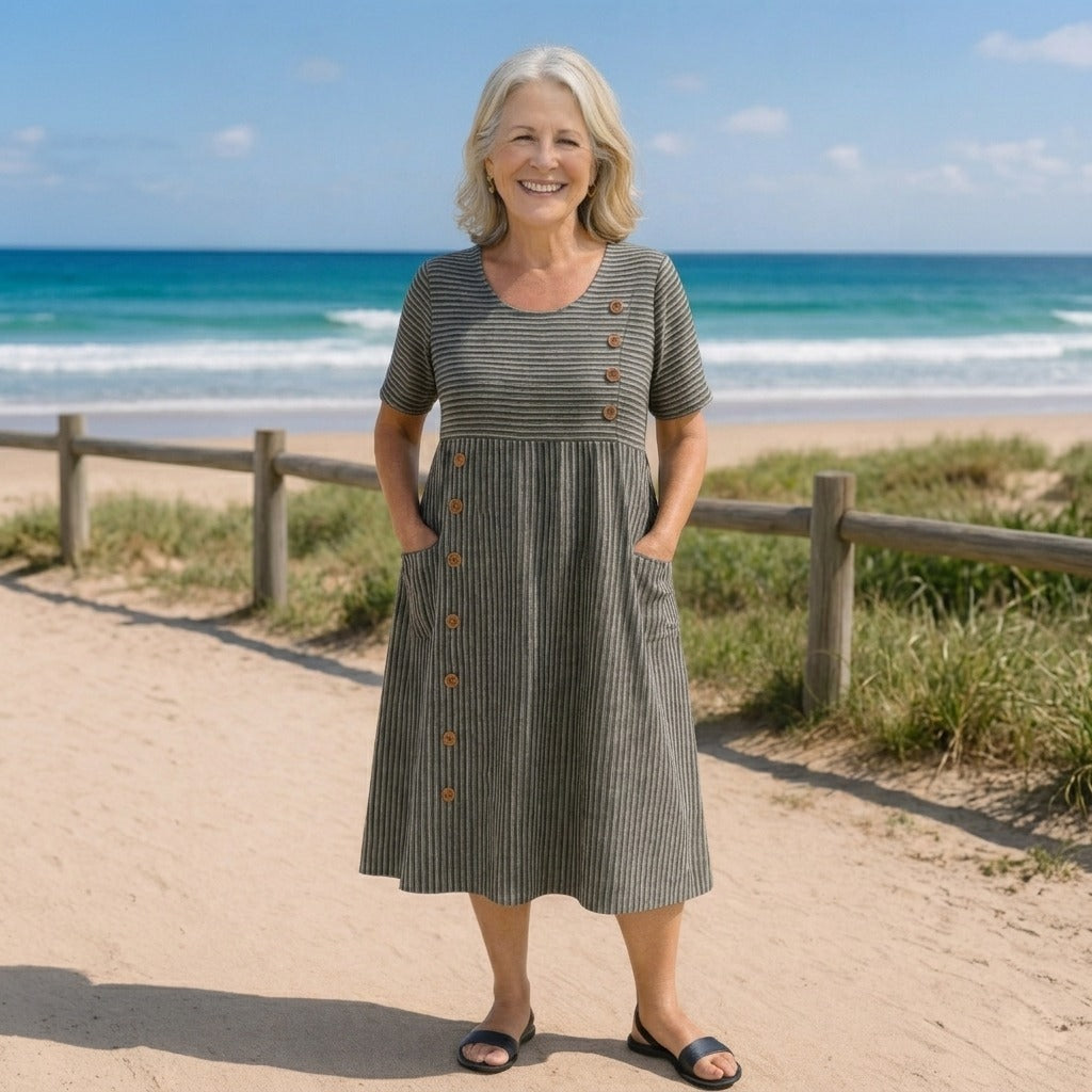 Brienne | Striped Midi Dress – Effortless Comfort, Everyday Confidence