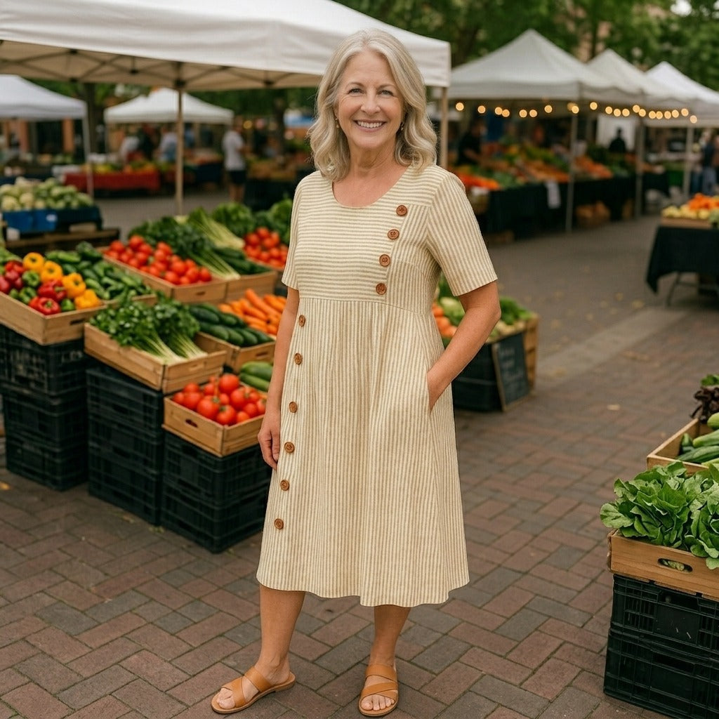 Brienne | Striped Midi Dress – Effortless Comfort, Everyday Confidence