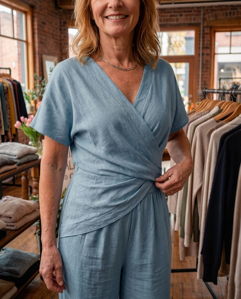 Colleen™ Elegant Two-Piece Set | Wrap-Front Top and Cropped Trousers